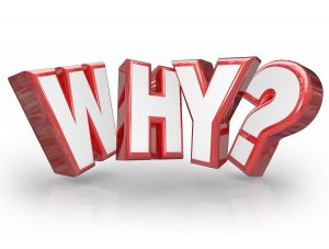 What if? 3D red and white "WHY?" question mark with glossy finish.