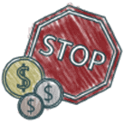 Stop sign with dollar coins representing foreclosure prevention.
