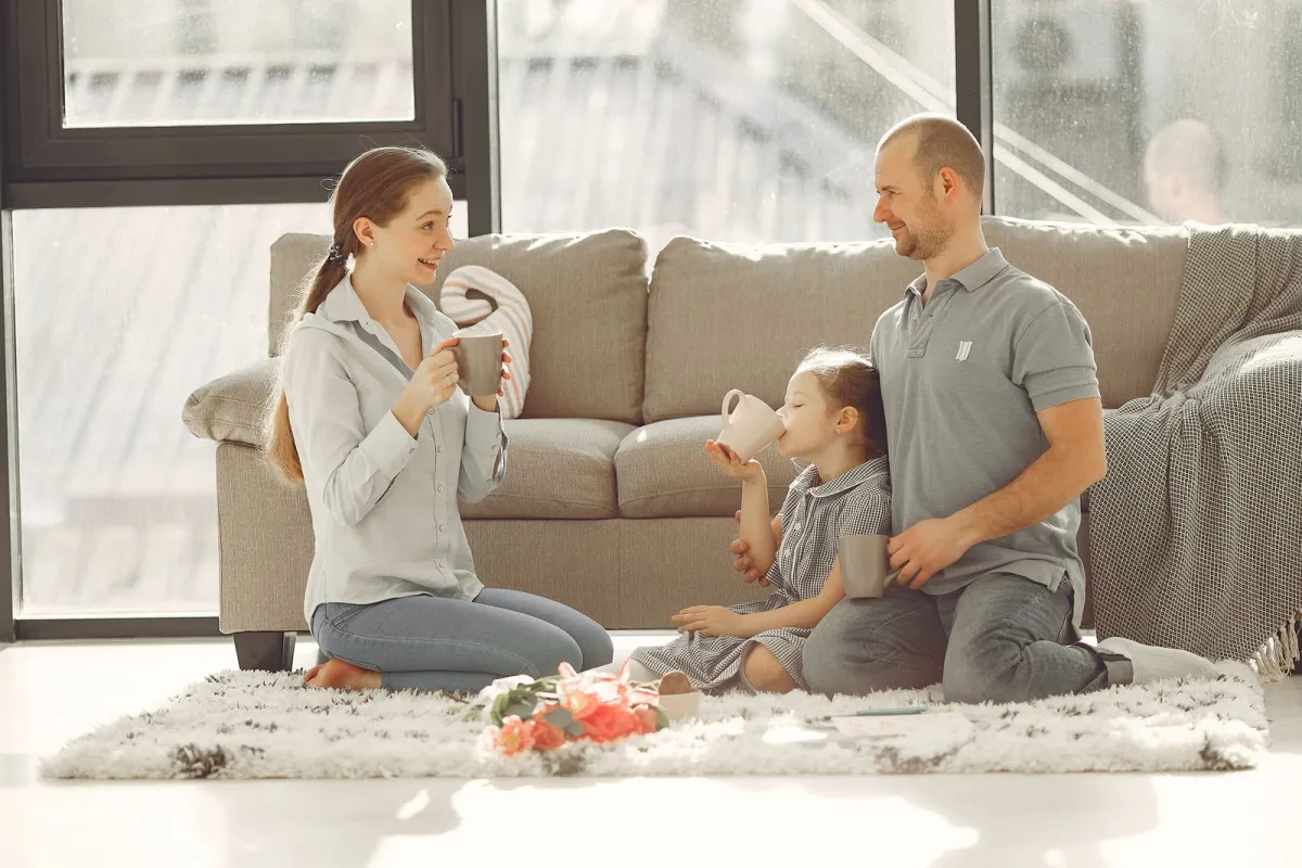 Family relaxing together in their living room